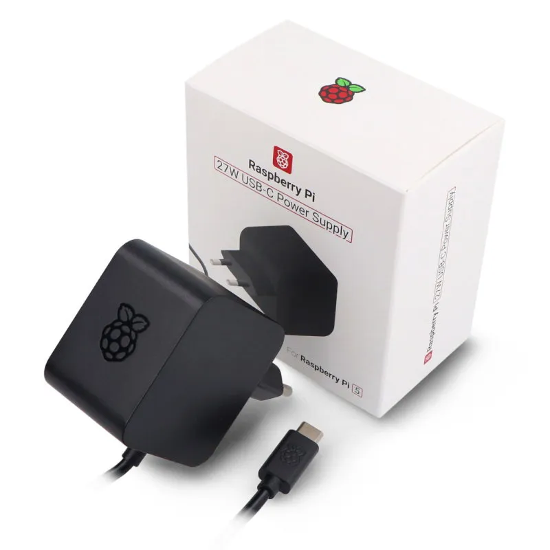Raspberry Pi 5 27W USB-C Power Supply 5.1V 5A – EU Type C Plug, Black