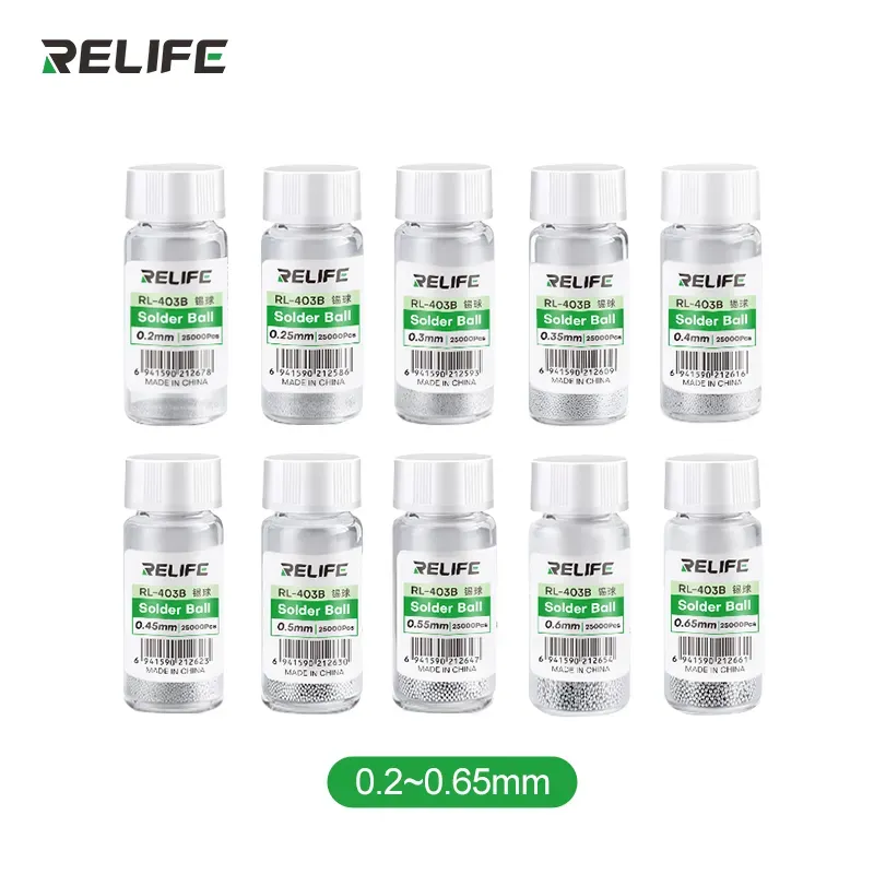 كرات لحام رصاصية Relife RL-403B بقطر 0.2–0.65 مم، 25000 قطعة
