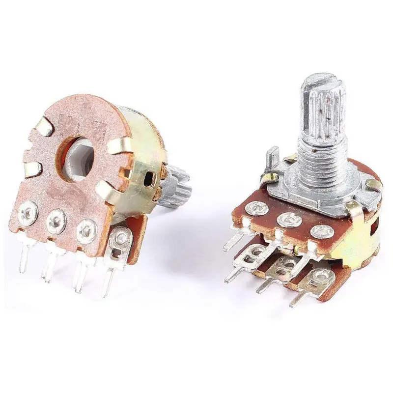 Dual Metal Potentiometer 10K Ohm 6-Pin (Dual-Gang, D-Shaft)