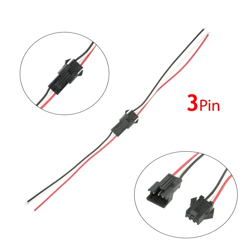كابل توصيل JST SM ثلاثي الأطراف ذكر وأنثى 10 سم، 22AWG