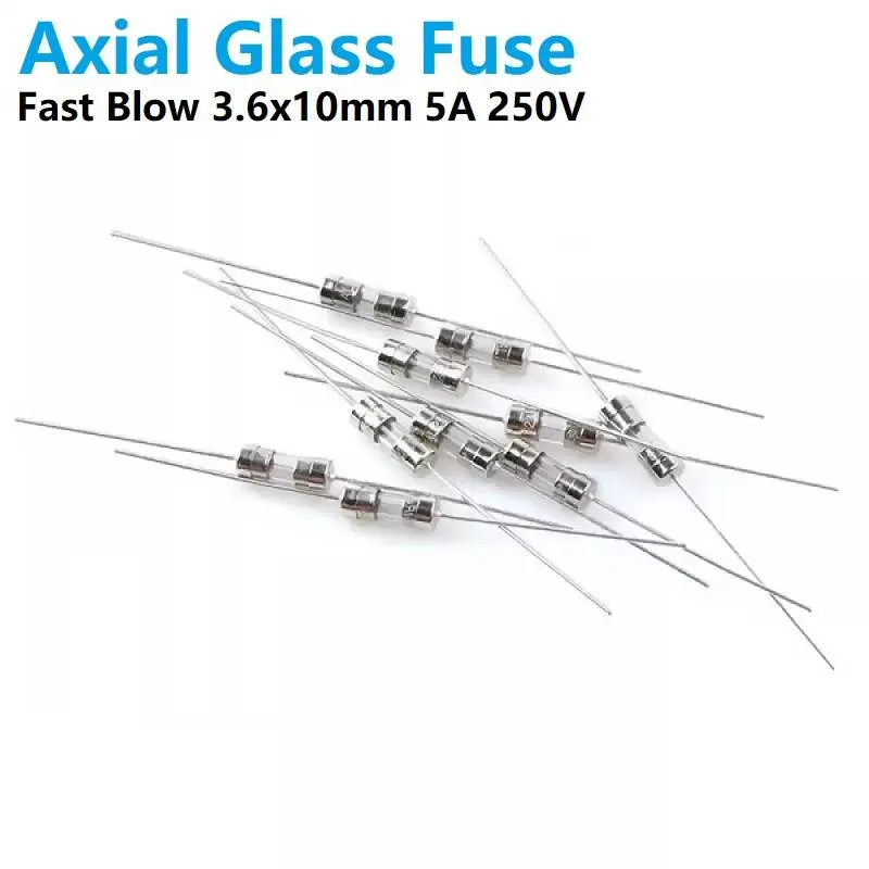 Axial Glass Fuse 5A 250V Fast-Blow, 3.6 x 10 mm
