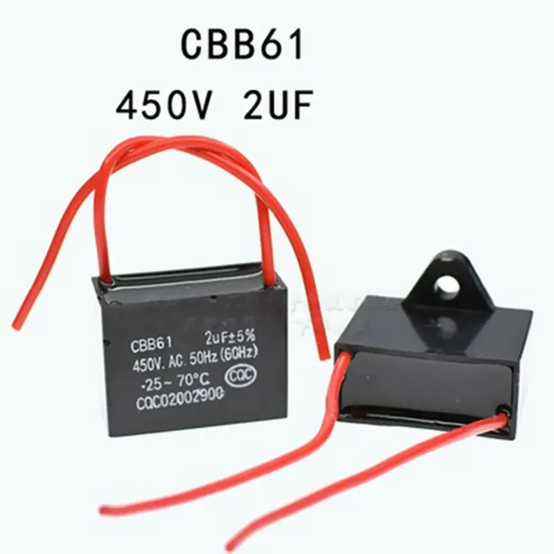CBB61 2µF 450VAC Motor Running Starting Capacitor with Wire Leads