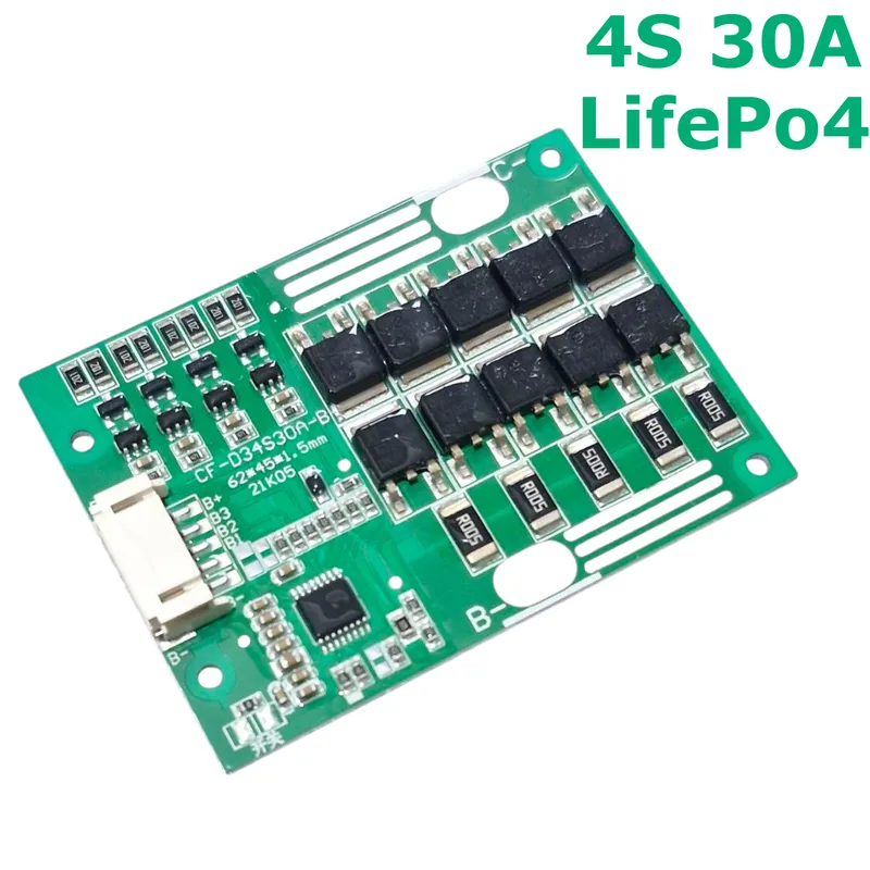 لوحة حماية BMS لبطاريات LiFePO4 بأربع خلايا وتيار 30 أمبير مع الموازنة