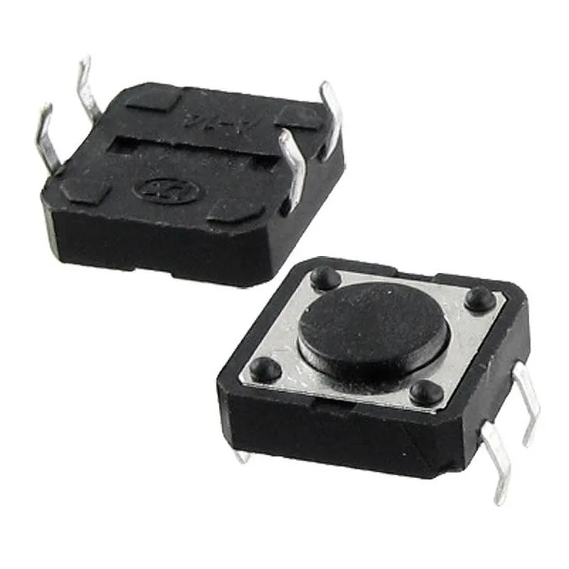 مفتاح ضغط لحظي (Tact Switch) 4 أطراف 12×12×4.3 مم برأس دائري، عبوة 10 قطع