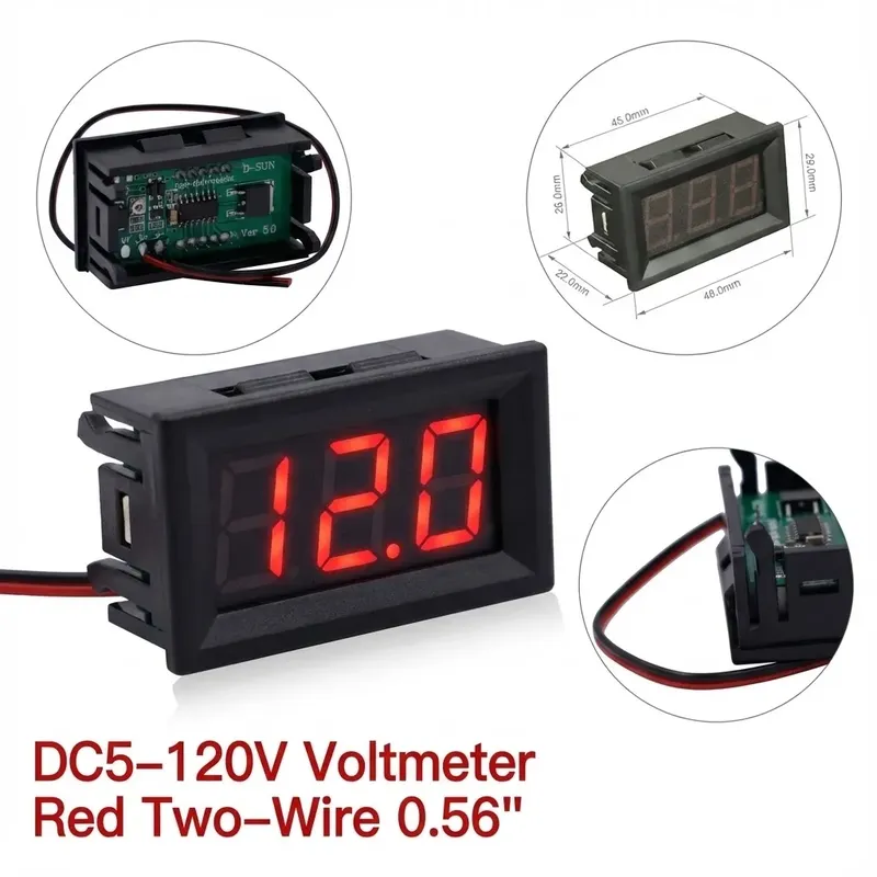 Red Two-Wire 0.56-inch DC 5-120V Digital Voltmeter Panel Mount
