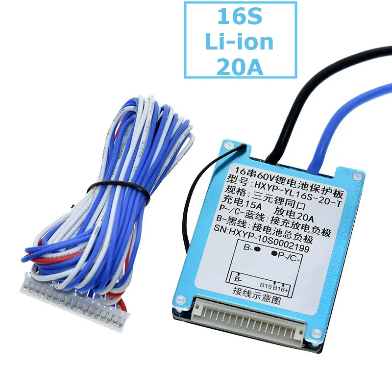 16S 60V 20A Lithium-Ion BMS with Balancing and Aluminum Heat Sink