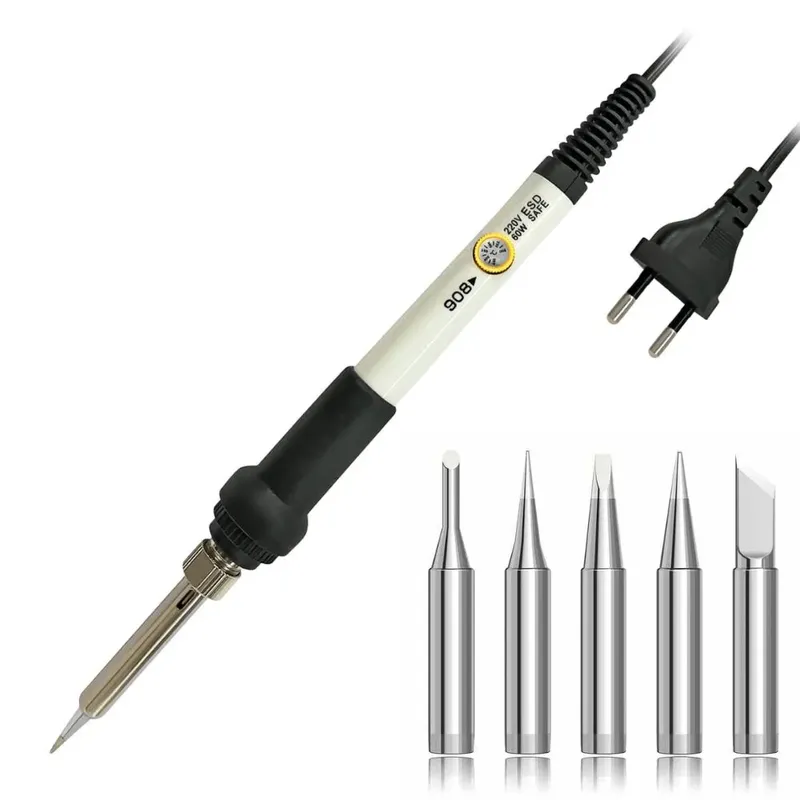 مكواة لحام XCY 908 بقدرة 60 واط مع التحكم في الحرارة و5 رؤوس
