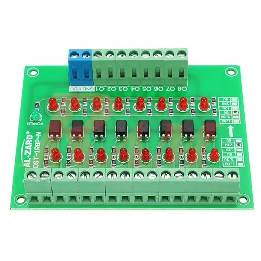 8-Channel PLC Signal Level Converter 24V to 5V Optocoupler Isolated NPN