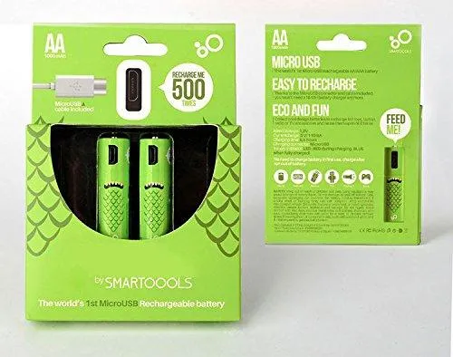 SMARTOOOLS AA Rechargeable Battery 1000mAh USB (2 Pack)