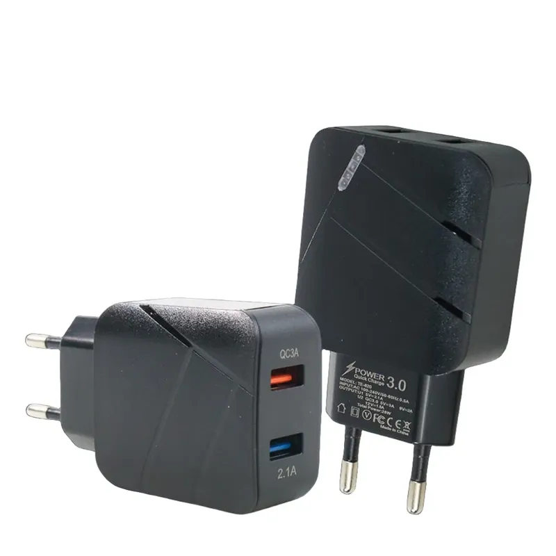 شاحن حائط مزدوج USB بقدرة 28 واط مع QC 3.0 ومخرج 5 فولت و2.1 أمبير