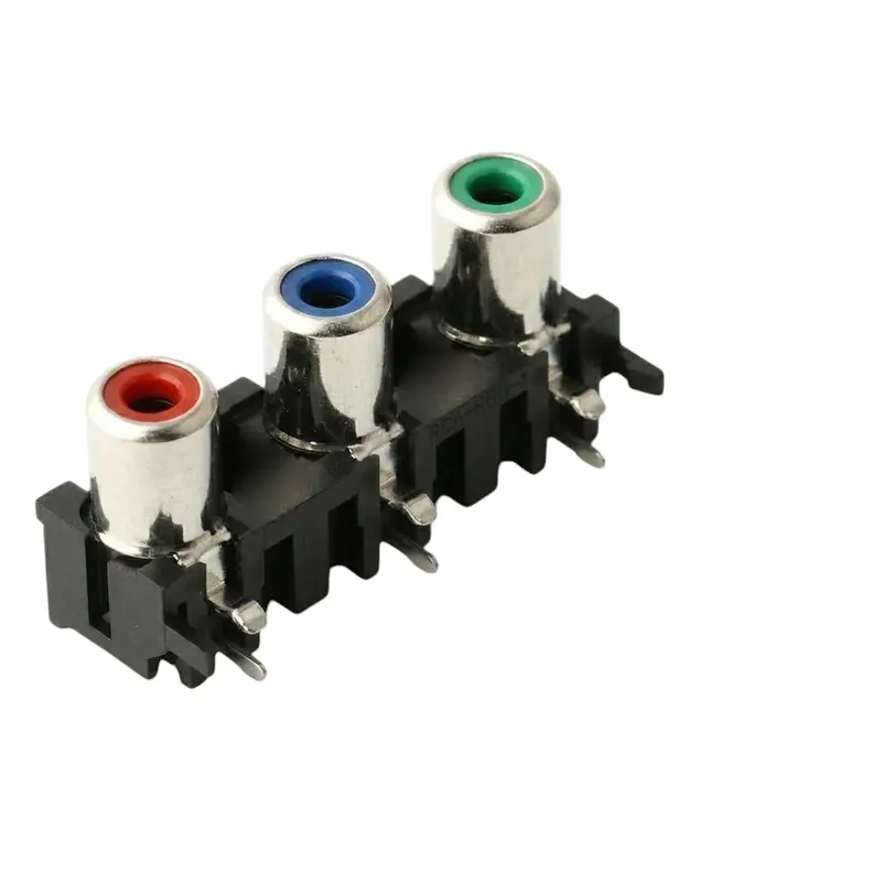 RCA Jack Audio Female 3-Port PCB Horizontal Connector (Black)