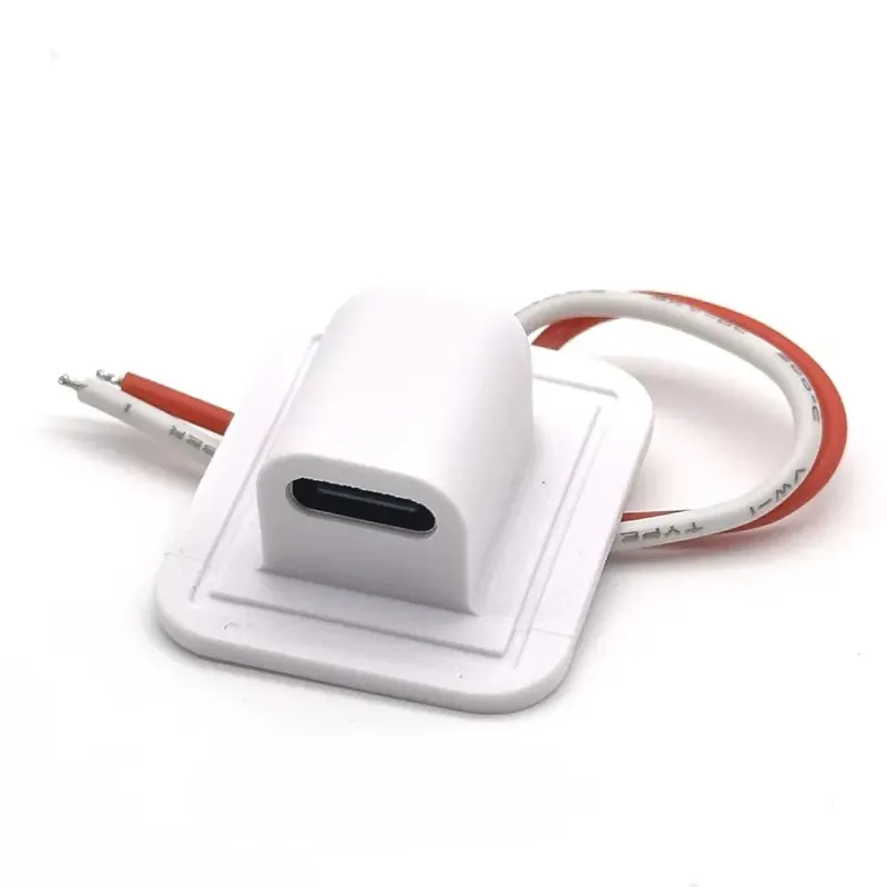 Snap Lock Plate Female USB Type-C Socket 24AWG 2-Pin (White)