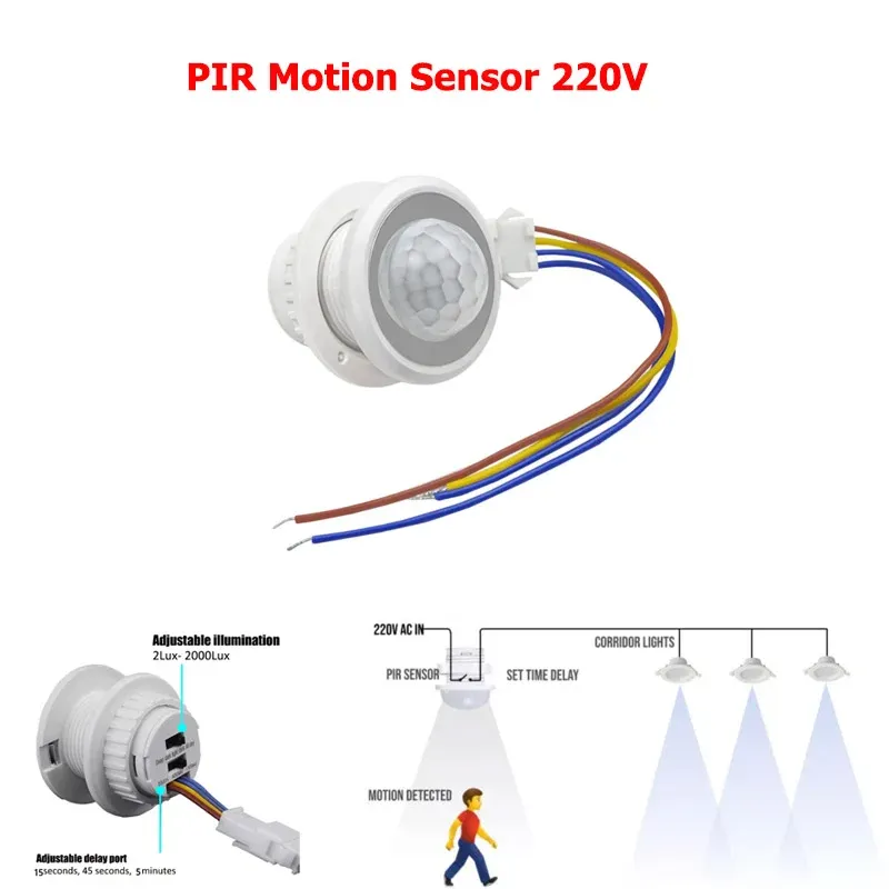 PIR Motion Sensor Switch 220V AC with Adjustable Delay – RS3129