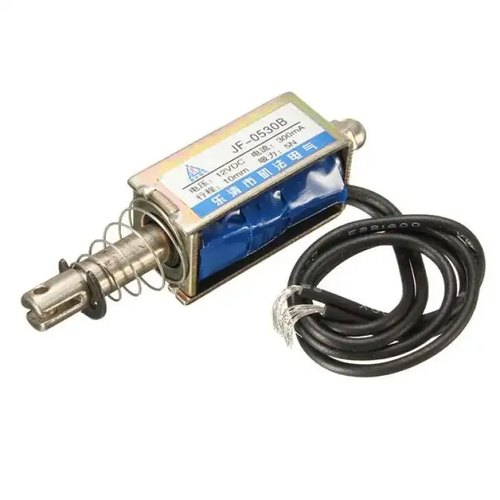 JF-0530B 12V DC Push-Type Linear Solenoid, 10mm Stroke, 5N