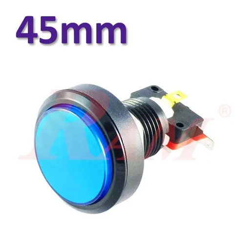 Arcade 45mm Big Round Push Button Blue LED Flat Head