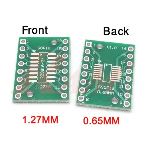 SMD Adapter for SOP16 and SSOP16 (1.27 mm and 0.65 mm Pitch)