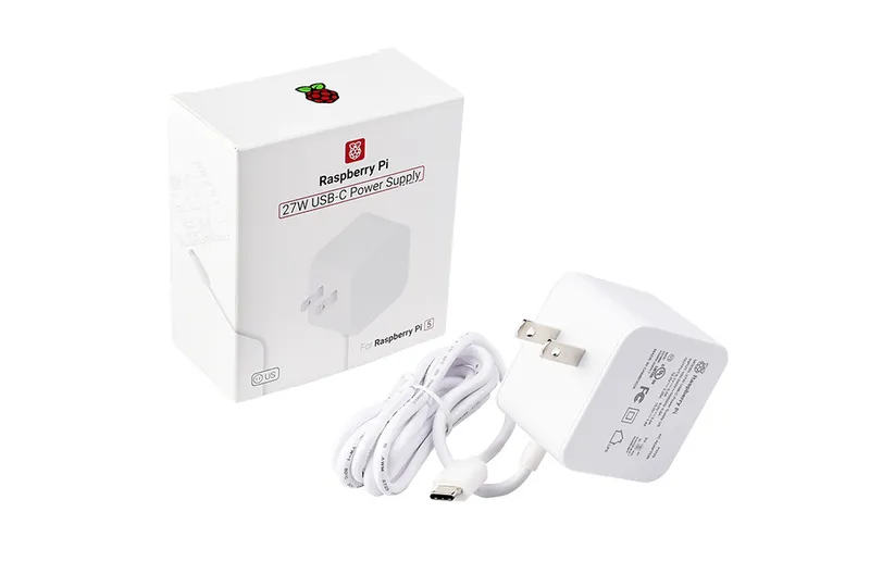 Raspberry Pi 5 27W USB-C Power Supply 5.1V 5A – US Plug, White