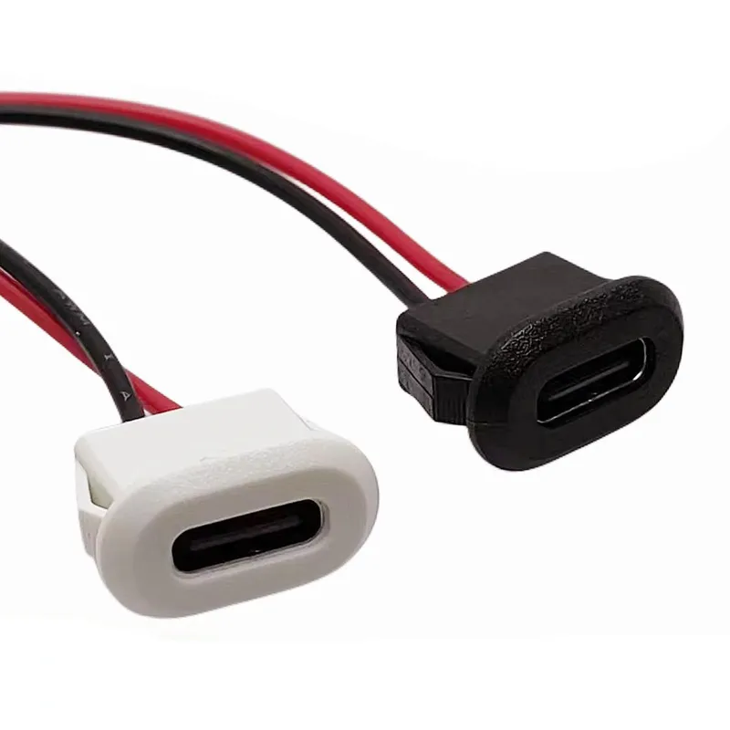 Waterproof USB Type-C Female 2-Pin Socket with 10cm Wire – Black/White