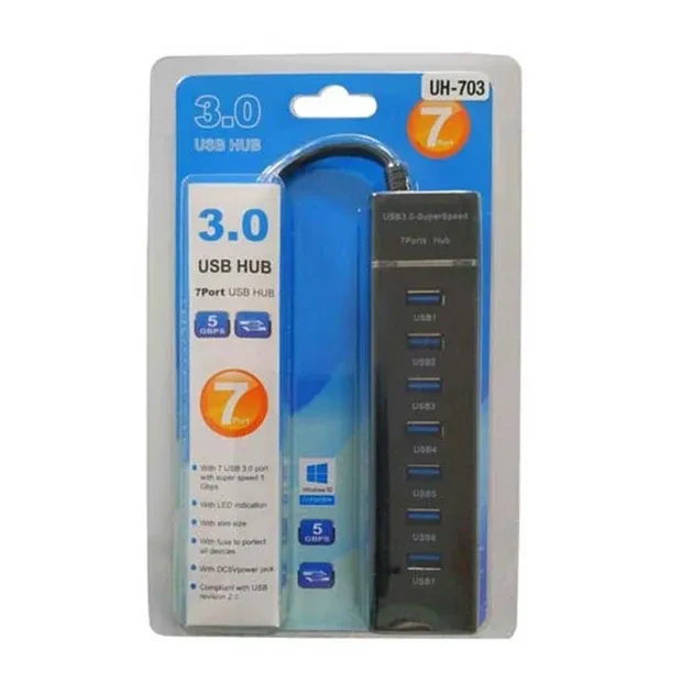 7-Port High Speed USB 3.0 Hub, Black