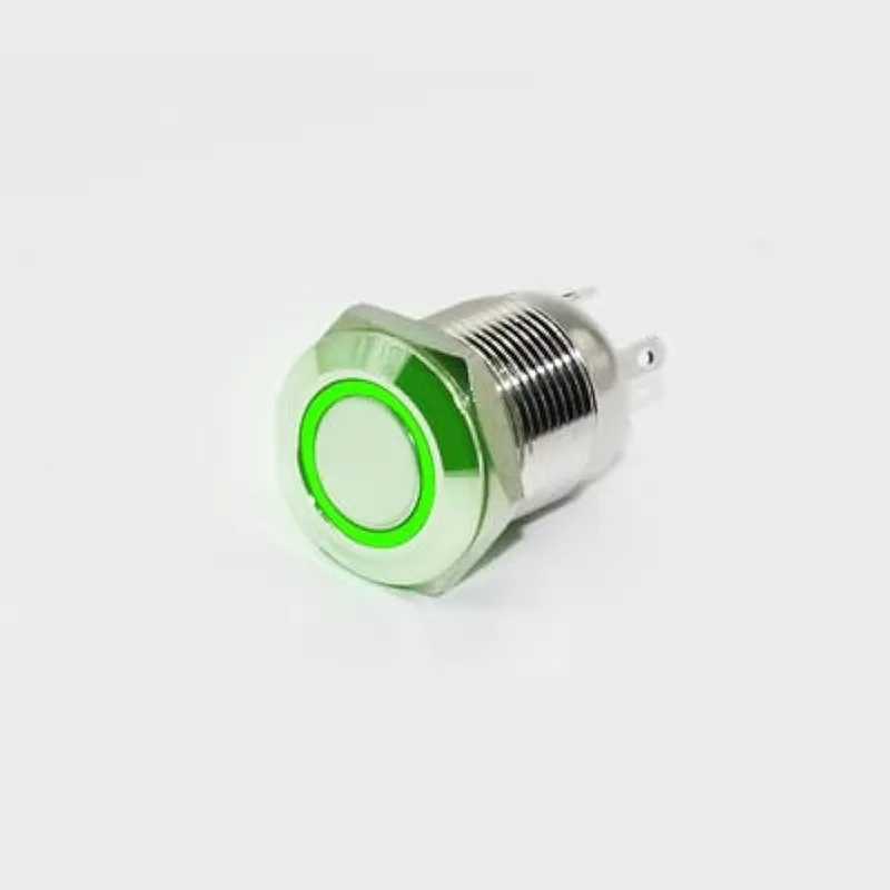12C-P10D 12mm Green LED Momentary Metal Push Button, 12V-24V