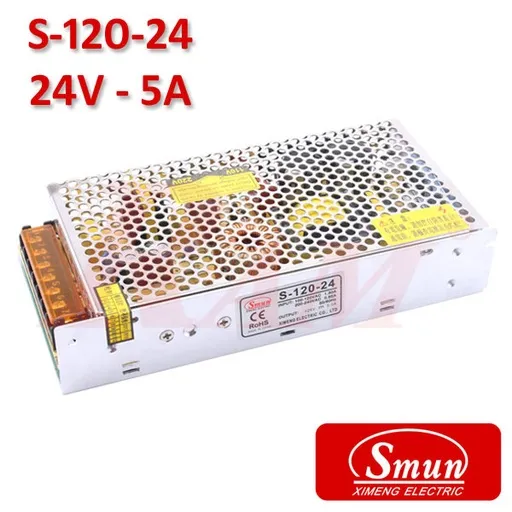 مزود طاقة SMPS صناعي Smun S-120-24 بخرج 24 فولت تيار مستمر و5 أمبير