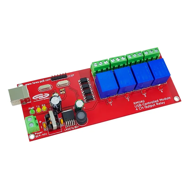 وحدة مرحلات RM4U بأربع قنوات وتحكم عبر USB وشريحة CH340