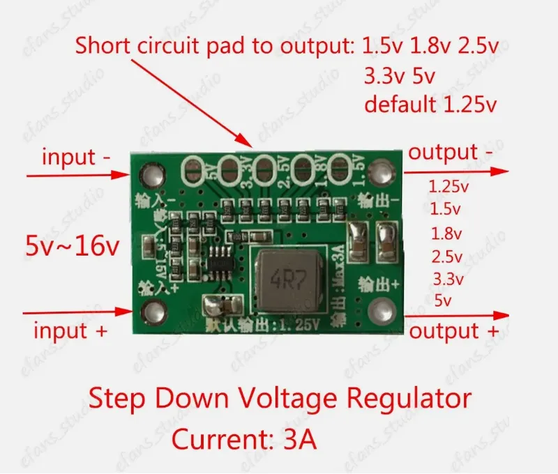 منظم جهد DC-DC هابط (Buck) بتيار 3 أمبير ومخرج من 1.25V إلى 5V