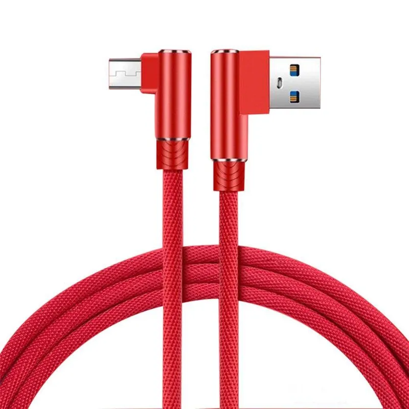 3 m Red Android USB Data Cable, 90° Double Elbow, 2.4A Fast Charging