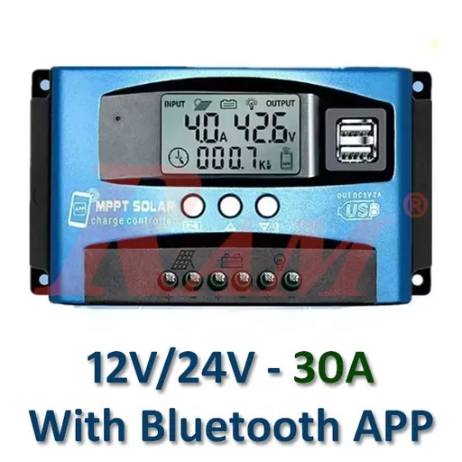متحكم شحن شمسي MPPT ‏30 أمبير ‏12/24 فولت مع تطبيق Bluetooth