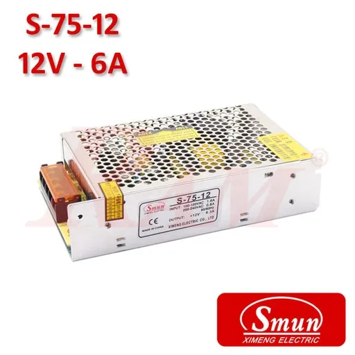 مزود طاقة SMPS صناعي Smun S-75-12 بخرج 12 فولت تيار مستمر و6 أمبير
