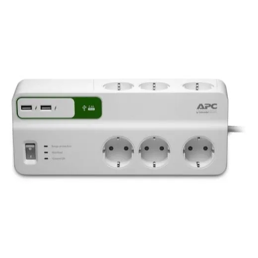 مشترك APC PM6U-GR بـ6 مخارج حماية من الطفرات ومنفذي USB