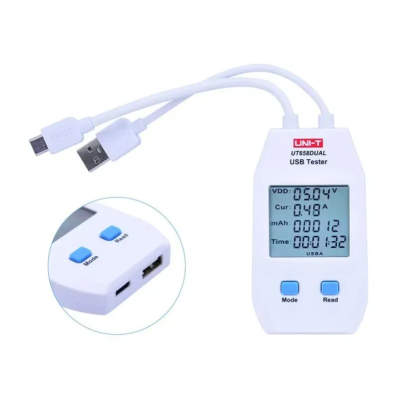 جهاز اختبار USB من UNI-T موديل UT658DUAL لقياس الجهد والتيار والطاقة والسعة