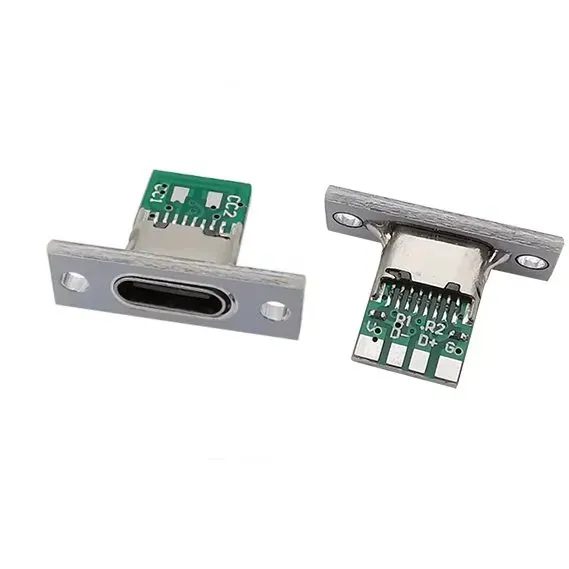 USB Type-C Female Panel Socket 6 Pin Screw Hole (White Board)