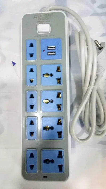 Power Strip 9 AC Outlets 2 USB Ports 2 m Cable 2500W