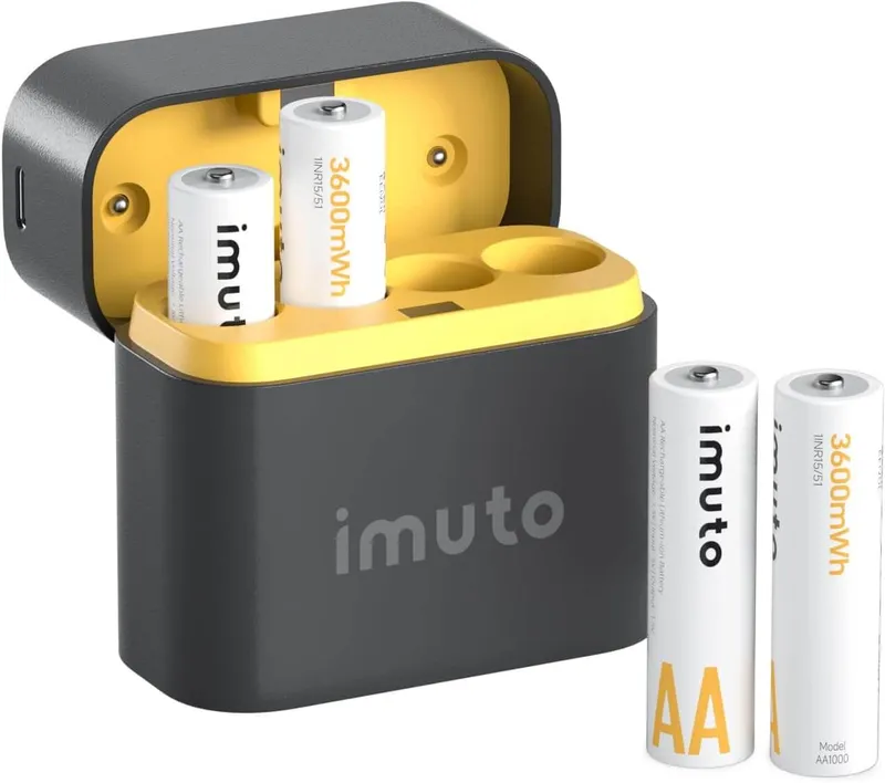 imuto TF-CD-056CE Rechargeable AA Lithium Batteries 4-Pack with Charging Case