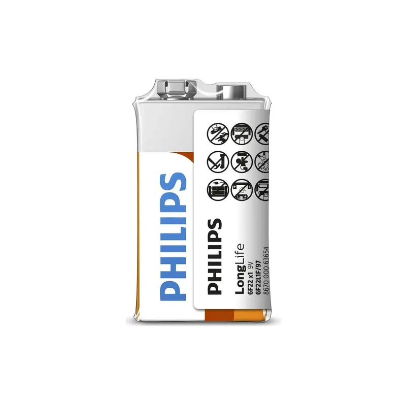 PHILIPS 6F22L1F/97 9V Zinc Chloride Battery (PVC Shrink)