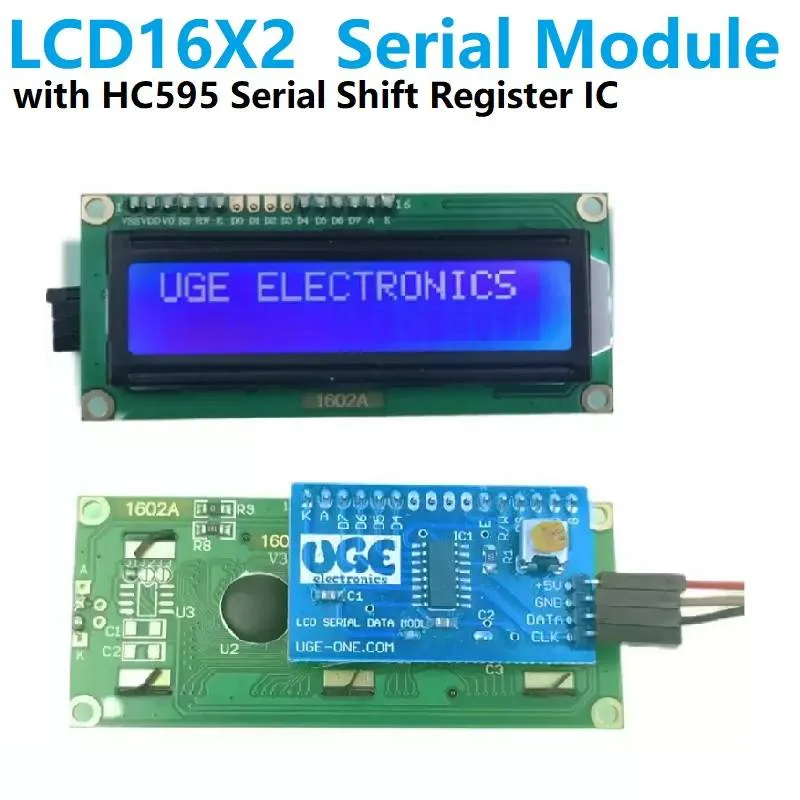 شاشة LCD 16×2 مع وحدة توصيل تسلسلي HC595 بجهد 5 فولت