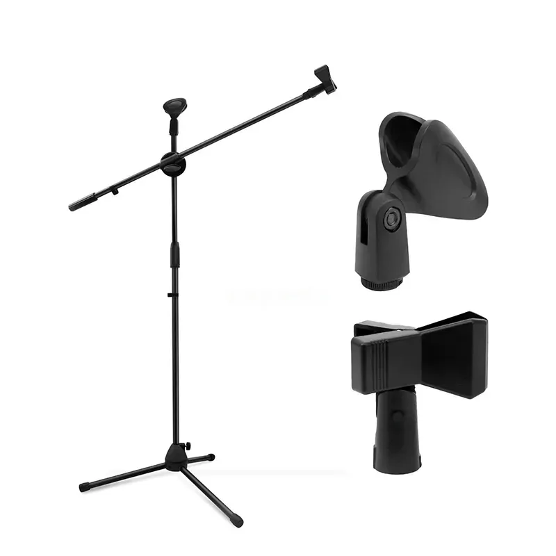 MS-150C Professional Microphone Tripod Stand with Mic Clips, Height Adjustable - Black