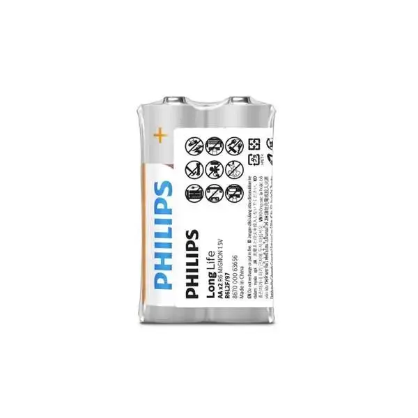 PHILIPS R6L2F/97 1.5V AA Zinc Chloride Battery (2 Pcs)