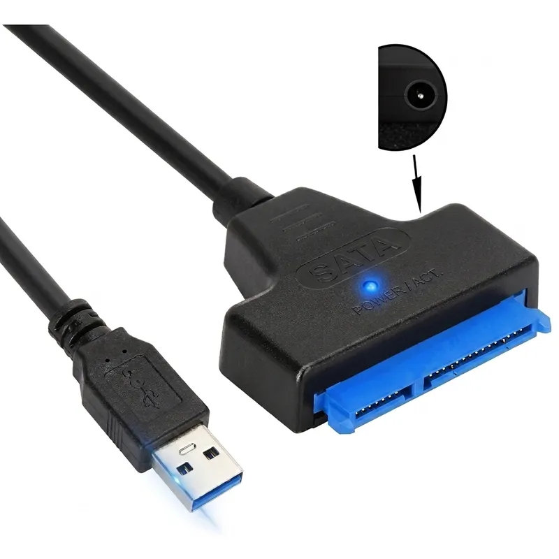 محول USB 3.0 إلى قرص SATA III مقاس 2.5 بوصة مع مدخل تغذية DC