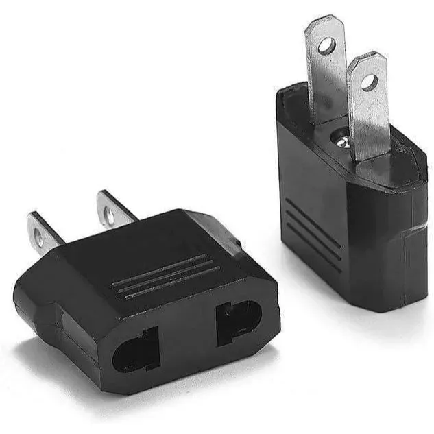 EU to US Plug Adapter (Two-Pin Round to US Flat Socket)