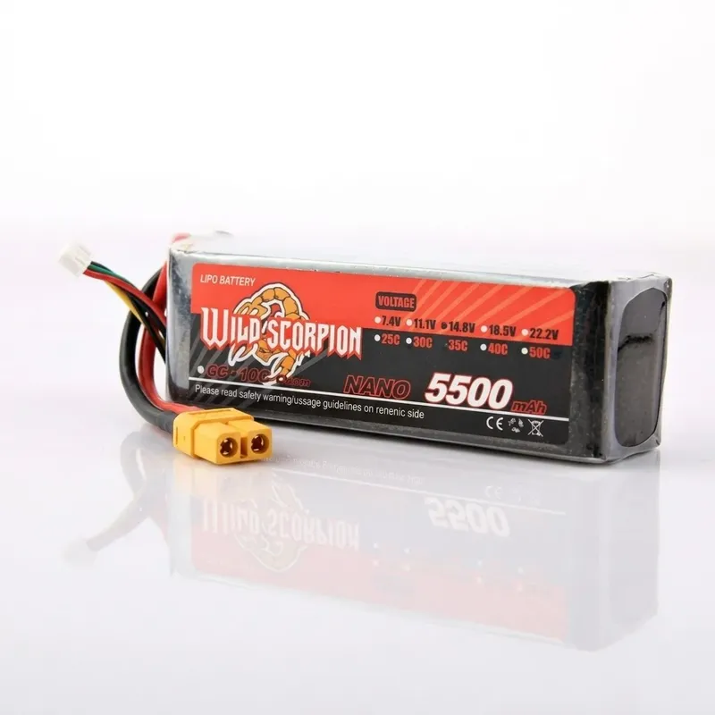 بطارية ليثيوم بوليمر 14.8 فولت 4S وسعة 5500mAh بمعدل تفريغ 30C