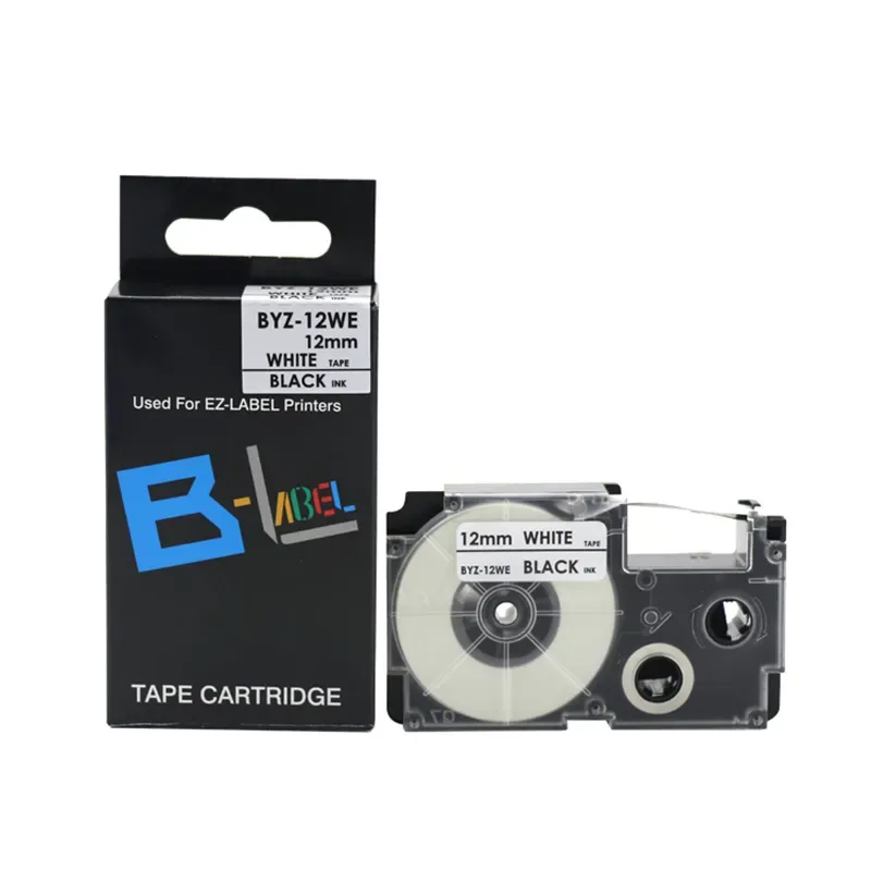 Casio BYZ-12WE Laminated Label Tape 12mm Black on White, 8m