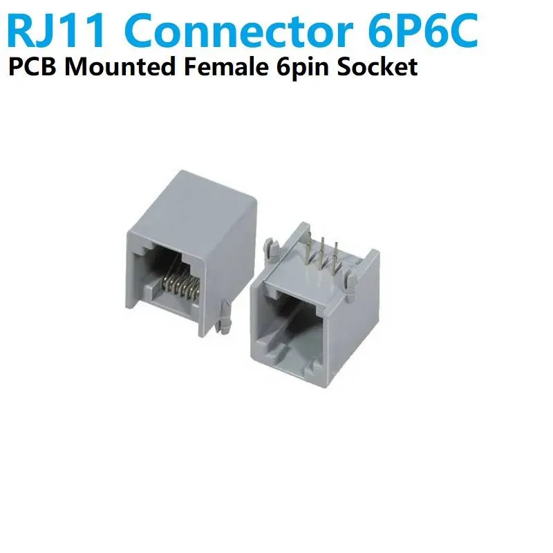RJ11 6P6C 6-Pin Telephone Socket, PCB Mount