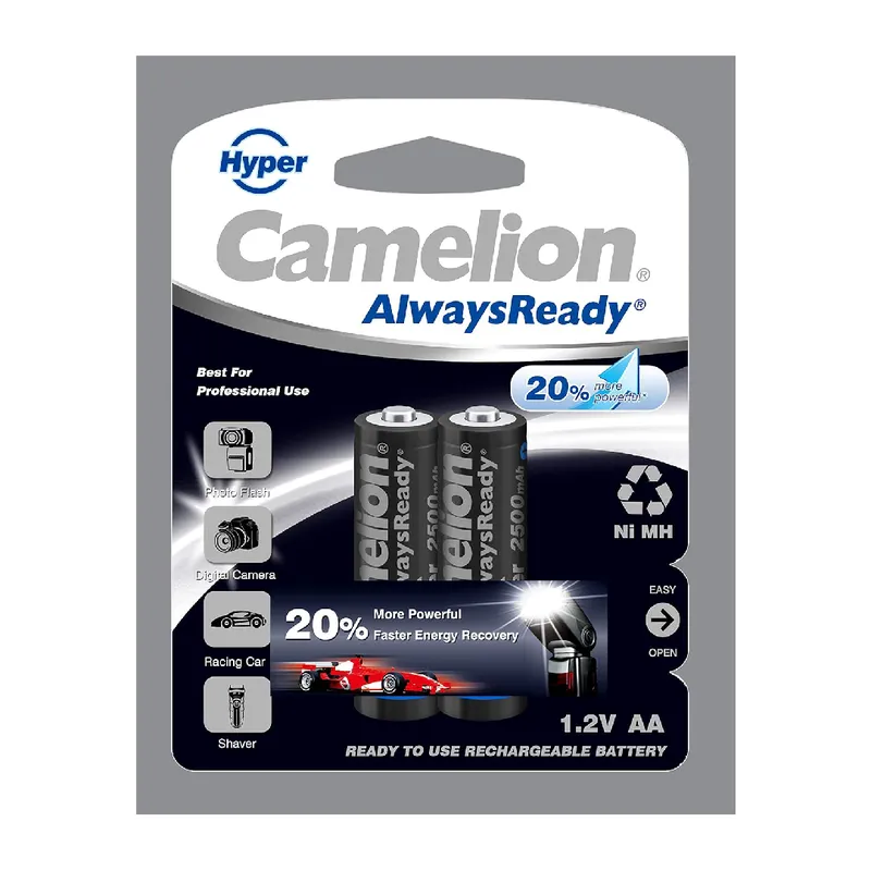 Camelion AA 2500mAh AlwaysReady Hyper Ni-MH 1.2V Batteries, 2 pcs