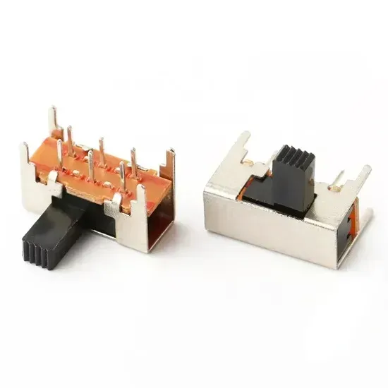 مفتاح انزلاقي SK-22H09G080 نوع DPDT لتركيب PCB بزاوية قائمة، وضعين، 6 أطراف