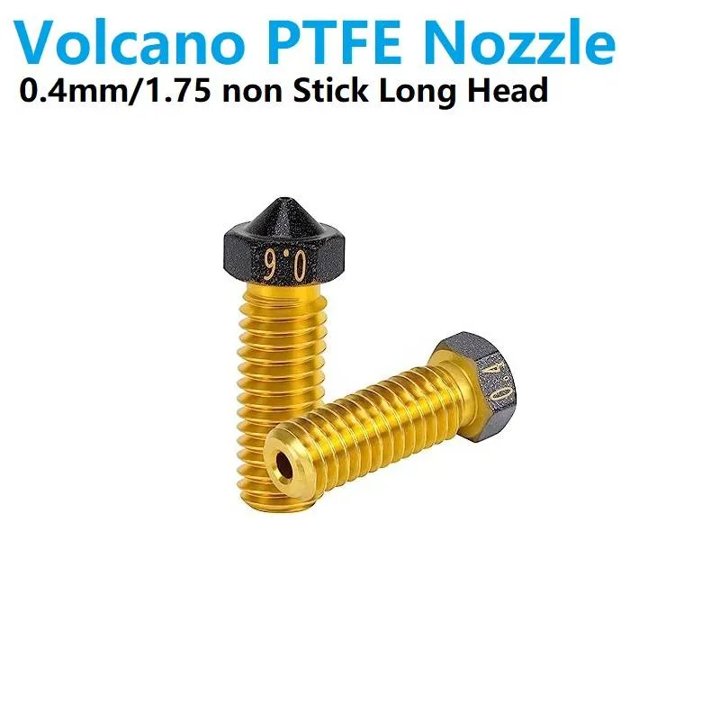 فوهة Volcano طويلة من النحاس الأصفر مطلية بـ PTFE بقطر 0.4 مم لخيوط 1.75 مم