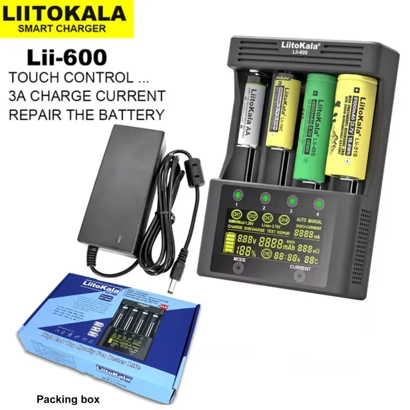 LiitoKala Lii-600 Smart Touch Battery Charger 4-Slot LCD Analyzer