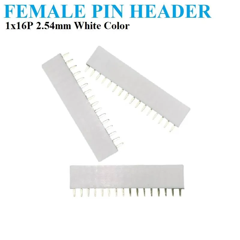 Female Pin Header 1x16 Straight 2.54mm Pitch White
