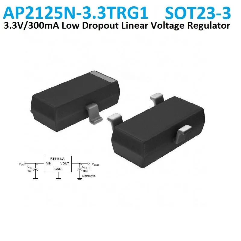 AP2125N-3.3TRG1 3.3V 300mA Low-Noise CMOS LDO Regulator